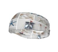 Bandeau de sport élégant avec bouteille coquillage, étoile de mer, phare imprimé, adapté pour la course à pied, le fitness et la randonnée