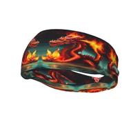 Bandeau de sport élégant avec motif Roi Dragon dans un motif imprimé feu, adapté pour le basket-ball, le baseball et le football