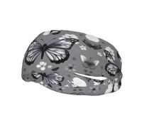 Bandeau de sport élégant, extensible, respirant et évacuant l'humidité, imprimé papillon gris, bleu sarcelle
