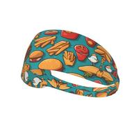 Bandeau de Sport en Plein air, Beaucoup de Frites de Hamburger de Dessin animé imprimé Bandeau Absorbant la Transpiration, Voyage Yoga Cyclisme Sport élastique Fitness.