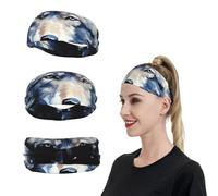 Bandeau de sport extensible avec tête de loup sur fond bleu pour homme et femme - Évacuation de l'humidité - Pour la course à pied, le tennis