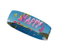 Bandeau de sport « Happy Birthday on The Beach » pour homme et femme, s'adapte à toutes les tailles de tête, ultra absorbant et antidérapant pour la course à pied, le yoga, la gym