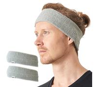 Bandeau De Sport Homme Lot De 2, Bandana Femme en Tissu Serviette Frottee, Serre-tête Anti-Transpiration Cheveux, Tenue De Sport en Couple Gris Clair
