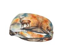 Bandeau de sport imprimé cerf au bord de la rivière pour homme et femme - Respirant et extensible - Bandeau de sport pour exercice de course à pied