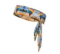 Bandeau de sport imprimé montgolfière Hawaï, double face avec cravates, polyvalent pour jogging, cyclisme, exercice