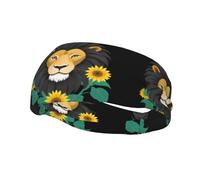 Bandeau de sport polyvalent YYHWHJDE Le lion parmi les imprimés tournesol - Bandeau extensible et évacuant l'humidité pour yoga, fitness