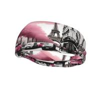 Bandeau de sport polyvalent YYHWHJDE Paris Street Tour Eiffel imprimé floral rose - Bandeau extensible et évacuant l'humidité pour yoga, fitness