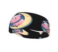 Bandeau de sport polyvalent YYHWHJDE Porcinet qui regarde la lune - Bandeau extensible et évacuant l'humidité pour le yoga, le fitness