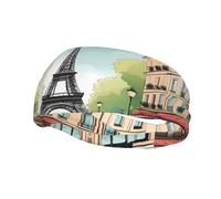 Bandeau de sport polyvalent YYHWHJDE romantique Motif Tour Eiffel Tour Eiffel Bycicle - Bandeau extensible et évacuant l'humidité pour yoga, fitness