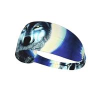 Bandeau de sport respirant pour homme et femme - Motif loup sous la lune - Pour entraînement, course à pied, gym