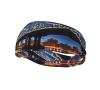 Bandeau de sport tendance décoratif FUUNTL New York Manhattan Bridge Night Picture Bandeaux pour homme et femme
