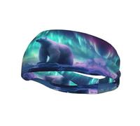 Bandeau de sport tendance décoratif WHJSSF Northern Lights imprimé ours polaire évacuant l'humidité élastique adapté pour le cyclisme, le yoga, la course à pied