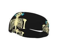 Bandeau de sport tendance décoratif WHJSSF squelette écoutant de la musique Impression évacuation de l'humidité élastique adapté pour le cyclisme, le yoga, la course à pied