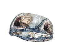 Bandeau de sport tendance YUGTAEE Cartoon Fish Eating Ship in Ocean Sea Picture Bandeaux Absorbe la sueur pour homme et femme