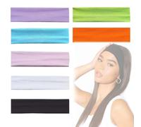 Bandeau de Sport Yoga Bandeaux Élastique Bandeau Transpiration de Coton pour Ados Filles et Femmes Jogging Yoga Vélo Fitness (Noir, Blanc, Bleu Ciel, Mauve Clair, Rose pâle, Orange, Vert foncé, 7pcs)