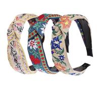 Bandeau de tissu pour femmes, bandeau noué de 3 pcs pour femmes fleur/coeur/vigne brodé 2 bande tête bande large tissu pour quotidien, voyages, photos, cadeaux