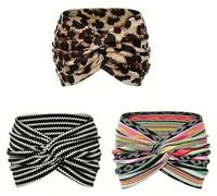 Bandeau De Yoga Croisé Imprimé Bohème Aurali, Bandeau Croisé Torsadé Acssart, Large Bohème for Femmes, Tissu Doux Antidérapant, Accessoires for Cheveux D'entraînement(3PCS-B)