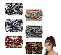 Bandeau de yoga imprimé croisé, bandeau à cheveux style bohème à imprimé cachemire, large bandeau bohème pour femmes, élastique doux et antidérapant (6pcs-D)