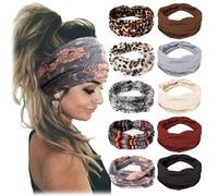 Bandeau de yoga imprimé croix, style bohème et imprimé cachemire, large élastique avec nœud torsadé antidérapant (10 pièces-c, M)