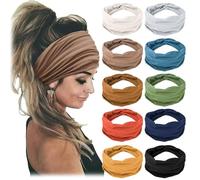 Bandeau de yoga imprimé croix, style bohème et imprimé cachemire, large élastique avec nœud torsadé antidérapant (10 pièces-D, M)