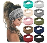 Bandeau de yoga imprimé croix, style bohème et imprimé cachemire, large élastique et nœud torsadé antidérapant (10 pièces-B, M)