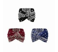 Bandeau de yoga imprimé croix, style bohème et imprimé cachemire, large élastique pour cheveux, bandeaux torsadés pour femmes (3 pièces-a)