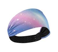 Bandeau d'entraînement élastique large pour femme - Bleu et rose - Motif Star River Universe - Pour cyclisme, course à pied, sport, yoga