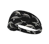 Bandeau d'entraînement pour femme avec imprimé dauphins noirs - Bandeau antidérapant extensible pour femme, bandeau anti-transpiration pour le sport, la course à pied, le tennis, l'athlétisme, la gym
