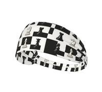 Bandeau d'entraînement pour femme avec imprimé échecs noir et blanc - Bandeau antidérapant extensible pour la transpiration - Bandeau anti-transpiration pour le sport, la course à pied, le tennis