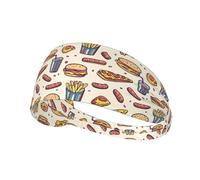 Bandeau d'entraînement pour femme avec imprimé hamburger, pizza, frites - Bandeau antidérapant et extensible pour évacuer l'humidité pour le sport, la course à pied, le tennis, l'athlétisme, la gym