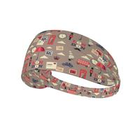 Bandeau d'entraînement pour femme - Motif timbre de Londres - Bandeau extensible pour femme, bandeau anti-transpiration pour le sport, la course à pied, l'athlétisme, le yoga, la gym, le tennis