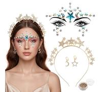 Bandeau D'éToiles Argentées, Bandeau De Cheveux En Strass, Tatouage Du Visage, Gel Pour Le Visage, Carnaval, Fête D'Anniversaire, Accessoires De Costume Pour Femmes Et Filles