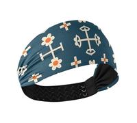 Bandeau d'exercice vintage avec croix florale foncée pour femme, tête extensible pour volley-ball, yoga, football, course à pied