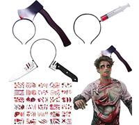 Bandeau D'Horreur Halloween,Serre Tête Halloween,Serre Tete Couteau,Halloween Decoration Effrayante avec 30 Feuilles Autocollants Halloween pour Halloween,Carnaval,Fête D'Horreur,Mascarade,Jeu de Rôle