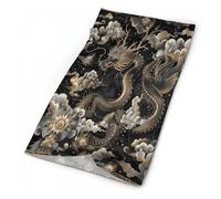 Bandeau Dragon Chinois Noir Imprimé Anti-Vent Demi-Masque Elastique Masque Facial pour Running Festivals De Musique Halloween 2 Pièces