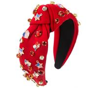 Bandeau Drapeau National Noué Bord Large Incrusté de Diamants Dégoulinant Huile Amour Cinq Pointes Star Accessoire Cheveux Femme Rouge