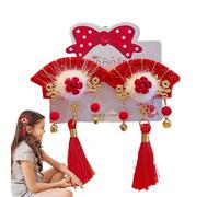 Bandeau du Nouvel An chinois, accessoires de cheveux rouges pour filles - Accessoires du Nouvel An, pompons, nœuds poilus rouges avec pompons | Pinces à cheveux du Nouvel An, accessoires de cheveux ch