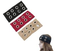 Bandeau élastique à œillets creux avec rivets de style punk, accessoires de cheveux élastiques décontractés pour filles (noir + kaki + rouge, taille unique)