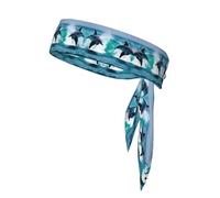 Bandeau élastique à nouer avec motif dauphins in the sea pour course à pied, tennis, sport, entraînement, karaté, pour homme et femme