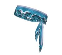 Bandeau élastique à nouer avec motif dauphins in the sea pour course à pied, tennis, sport, entraînement, karaté, pour homme et femme