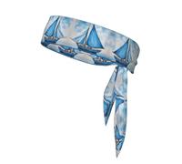 Bandeau élastique Bleu à Motif voilier, Bandeau Anti-Transpiration pour Course à Pied, Tennis, Sport, entraînement, karaté, pour Hommes et Femmes
