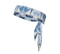 Bandeau élastique Bleu à Motif voilier, Bandeau Anti-Transpiration pour Course à Pied, Tennis, Sport, entraînement, karaté, pour Hommes et Femmes