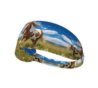 Bandeau élastique de sport pour cheveux Motif chevaux BROLEO sur la prairie Séchage rapide Évacuation de l'humidité