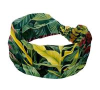 Bandeau élastique large pour femme - Motif plantes tropicales - Évacuation de la transpiration - Pour entraînement, Yaga, course à pied, randonnée, exercice