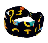 Bandeau élastique large pour femme sur le thème de l'alphabet - Bandeau souple antidérapant pour yoga, entraînement, sport, course à pied