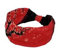 Bandeau élastique pour femme dessiné à la main - Motif cerisier du Japon - Antidérapant - Large bandeau turban pour entraînement, yoga, sport, course à pied