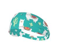 Bandeau élastique ultra doux avec imprimé lama blanc et cactus - Pour le sport, la course à pied, les activités de plein air