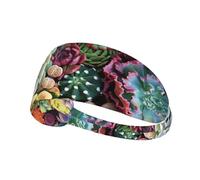 Bandeau élastique ultra-doux avec imprimé succulentes mignonnes pour le sport, la course à pied, la gym, la randonnée