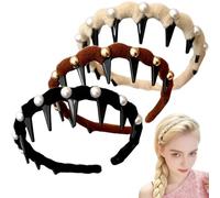 Bandeau élevé Cranium, 3pcs Bandons de perle sans glissement vintage Hoops Hoops avec dents pour les femmes Girls Wear Party Party