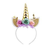 Bandeau en corne de licorne à paillettes or - Pour les femmes, les filles, les accessoires d'anniversaire licorne (rose et doré)